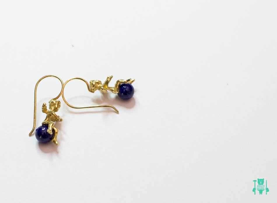 Orecchini contemporanei a goccia in oro massiccio 22 carati con diamanti e lapis